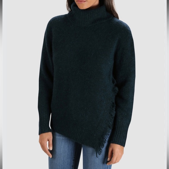 3.1 Phillip Size Small Lim Dark Green Wool Alpaca Turtleneck Fringe Sweater - Picture 1 of 6